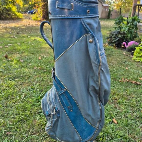 Vintage PGA 6-Way Leather/Fabric Golf Bag w/ Rain Cover - Picture 2 of 10